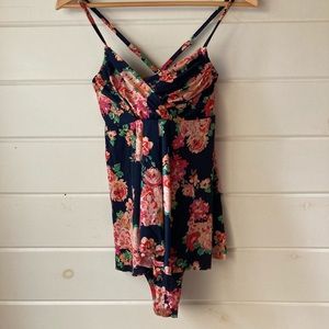 Garnet Hill Ruched Overlay One Piece Swimsuit